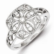 Sterling Silver w/Rhodium Plated Diamond Square Ring