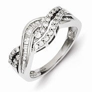 Sterling Silver Diamond Baguette Swirl Ring