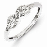 Sterling Silver w/Rhodium Plated Diamond Crossover & Baguette Ring