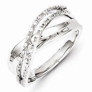 Sterling Silver Diamond X Ring