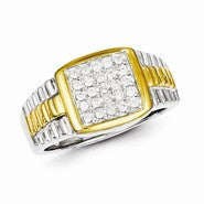 Sterling Silver with 10k Gold Diamond Men's Ring