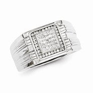 Sterling Silver Diamond Square Men's Ring