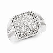 Sterling Silver Diamond Square Mens Ring