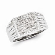 Sterling Silver Diamond Mens Rectangle Ring