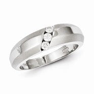 Sterling Silver w/Rhodium Plated Satin & Polished Diamond Men's Ring