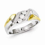 Sterling Silver with 10k Gold Diamond Men's Ring