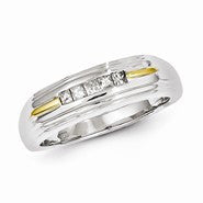 Sterling Silver with 10k Gold Diamond Men's Ring