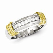 Sterling Silver with 10k Gold Diamond Men's Ring
