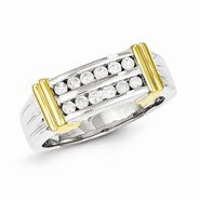 Sterling Silver with 10k Gold Diamond Men's Ring