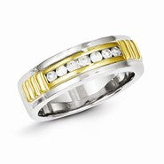 Sterling Silver with 10k Gold Diamond Men's Ring