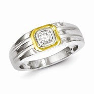 Sterling Silver with 10k Gold Diamond Men's Ring