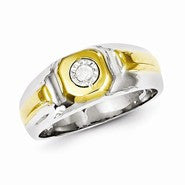 Sterling Silver with 10k Gold Diamond Men's Ring