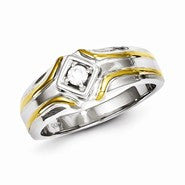 Sterling Silver with 10k Gold Diamond Men's Ring