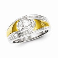 Sterling Silver with 10k Gold Diamond Men's Ring