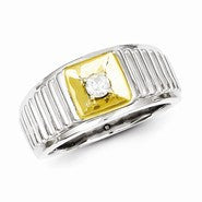Sterling Silver with 10k Gold Diamond Men's Ring