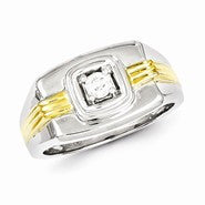 Sterling Silver with 10k Gold Diamond Men's Ring