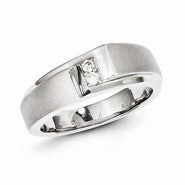 Sterling Silver w/Rhodium Plated Satin & Polished Diamond Men's Ring