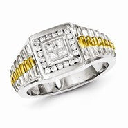 Sterling Silver with 10k Gold Diamond Men's Ring