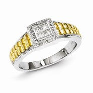 Sterling Silver with 10k Gold Diamond Men's Ring