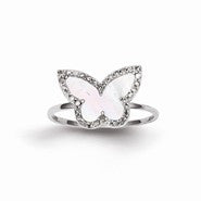Sterling Silver Diamond & Mother of Pearl Butterfly Ring