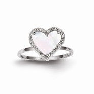 Sterling Silver Diamond & Mother of Pearl Heart Ring