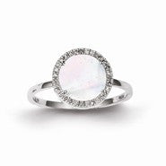 Sterling Silver Diamond & Mother of Pearl Round Ring