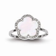 Sterling Silver Diamond & Mother of Pearl Flower Ring