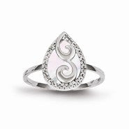 Sterling Silver Diamond & Mother of Pearl Teardrop Ring