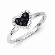 Sterling Silver Diamond & Sapphire Heart Ring