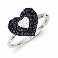 Sterling Silver Diamond & Sapphire Heart Ring