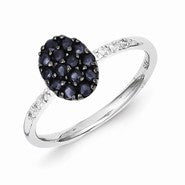 Sterling Silver Diamond & Sapphire Oval Ring