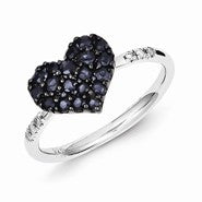 Sterling Silver Diamond & Sapphire Heart Ring