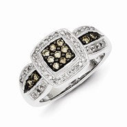 Sterling Silver Champagne Diamond Square Ring