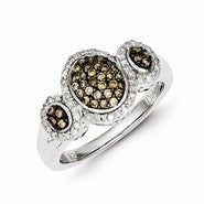 Sterling Silver Champagne Diamond Triple Circle Shape Ring