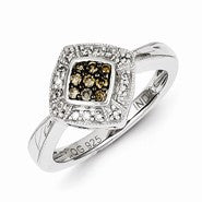 Sterling Silver Champagne Diamond & Small Diamond Shape Ring