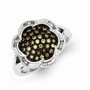 Sterling Silver Champagne Diamond Flower Ring