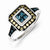 Sterling Silver Antiqued Square White, Champagne & Blue Diamond Ring