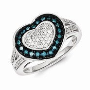 Sterling Silver Blue & White Diamond Heart Ring