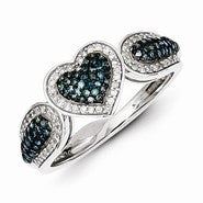 Sterling Silver Blue and White Diamond Heart Ring