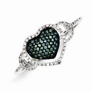 Sterling Silver Blue and White Diamond Heart Ring