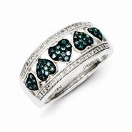 Sterling Silver Blue/White Diamond Fancy Heart Ring