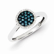 Sterling Silver Blue & White Diamond Round Ring