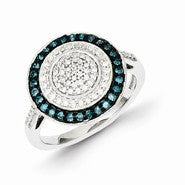 Sterling Silver Blue & White Diamond Round Ring