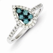 Sterling Silver Blue & White Diamond Teardrop Ring