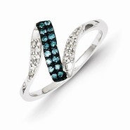 Sterling Silver Blue & White Diamond Swirl Ring
