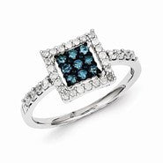 Sterling Silver Blue & White Diamond Square Ring
