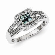 Sterling Silver Blue & White Diamond Square Ring