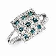Sterling Silver Blue & White Diamond Checkerboard Ring