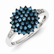 Sterling Silver Blue & White Diamond Round Ring
