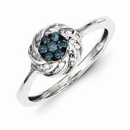 Sterling Silver Blue & White Diamond Flower Ring